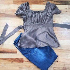 Express Design Studio Silk Brown Blouse - Small